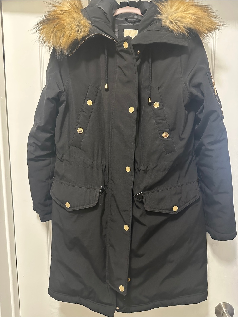 MICHAEL Michael Kors Black Puffer Parka with Faux Fur Trim